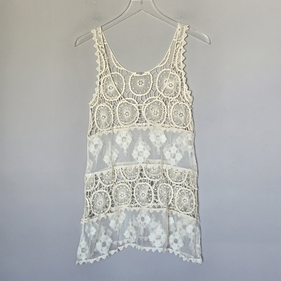 Miss Kelly 1999 Boho Cream Crochet Lace Sleeveless Tunic Swim Cover Up Top - Picture 5 of 7